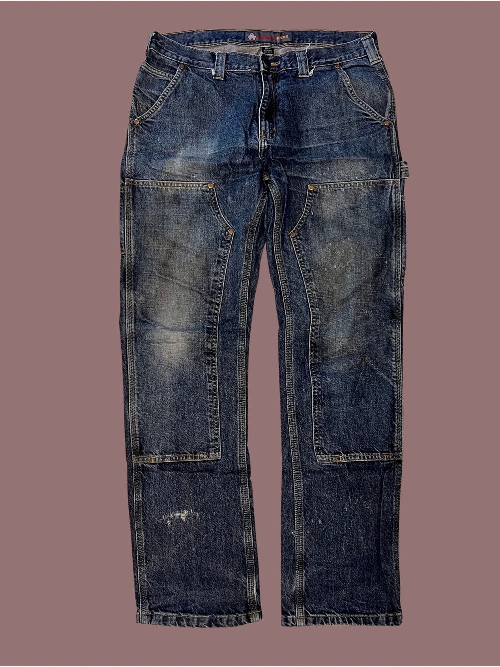 Men's Dark Blue Workwear Double Knee Jeans
